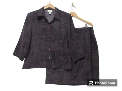 Talla 16 Talbots FÁCIL CUIDADO Traje Púrpura Manga 3/4 Blazer y Falda Envolvente Hasta la Rodilla Foto 1 de 4