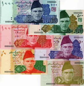 Pakistan Specimen Set 10-20-50-100-500-1000UNC Banknotes Paper Money - Picture 1 of 5