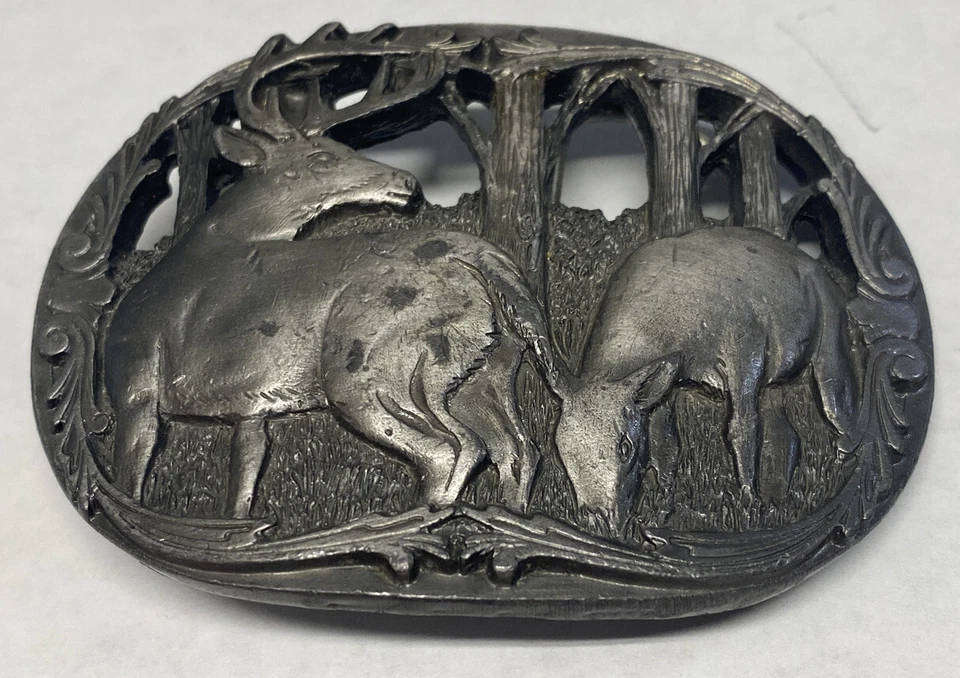 Hebilla de cinturón vintage para hombre 1990 C+J INC. Tema ciervo ¡Bonito! Made un USA  Foto 1 de 4