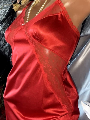 Винтажный шелковистый трикотаж нейлона цветок кружева вставить чистый бюст Ashley хиппи платье скольжения S - Изображение 1 из 4