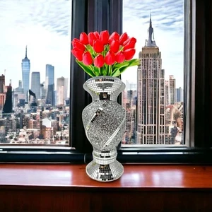 Blumentopf verspiegelt Crushed Diamond Glitzer, 30 cm, Silber Glitzer Vase Luxus - Bild 1 von 8