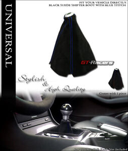 Universal Black Suede Blue Stitch Shifter Shift Gear Boot Cover Manual/Auto G07