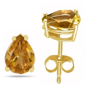 8x6 Pear Shape Citrine Earrings in 14k Yellow Gold - Picture 1 of 2