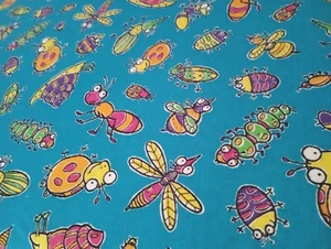 90s Vintage Juvenile Fabric Bug Print Fabric Novelty Summer Whites Jenny Faw - Picture 1 of 1