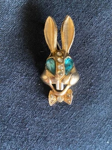 Karu Fifth Avenue Vintage "Creepy Bunny" Strass Brosche goldfarben 2 cm - Bild 1 von 3