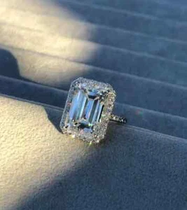 6.10Ct Emerald Cut Lab Grown Diamond Wedding Gift For Bridal ring 14k White Gold - Picture 1 of 9