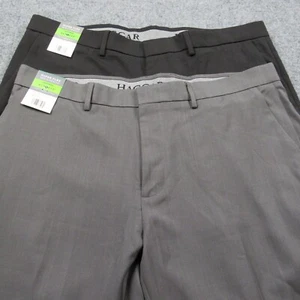Haggar Pants Mens 38x32 Super Flex Waistband Repreve Black Grey Lot of 2 READ - Picture 1 of 17