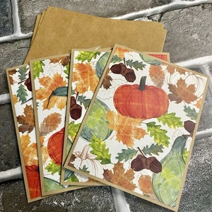 Tarjetas de notas en blanco artesanales de calabazas y calabazas, tarjetas de felicitación de otoño, lote de 4 - Imagen 1 de 3