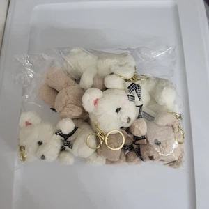 Mini Teddy Bear Keychain Charms Plush Accessory Gold Soft Bow Bundle Set 5 Bears - Picture 1 of 7
