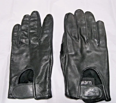 Black Soft Leather Motorcycle Riding Gloves Women’s Large Velcro Strap - Image 1 of 4