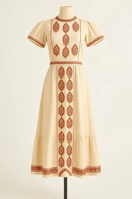 Bohme Cotton Tiered Maxi Dress Embroidered Layered Cream Cottagecore Sz S Boho - Image 1 of 4