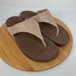 Fitflop Embellished Thong Sandals Sparkly Rose Gold Crystals Flip Flops US 8 - Picture 1 of 10