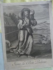 grande image pieuse debut XVIIIeme jesus le bon pasteur , Bazin , Chez Mariette - Imagen 1 de 1