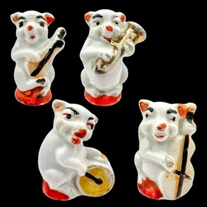 VTG 1930s Made In Japan Ceramic Mini Animal Orchestra Pig Minstrels Figurines 4 - Picture 1 of 24