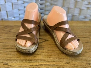 "CROCS"A-Leigh WOMENS SIZE"10"SLIP ON CORK WEDGE HEELS~TAN LEATHER SANDAL* - Picture 1 of 7