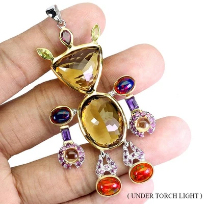 Colgante de plata de ley 925 citrino 62ct 20x15mm robot peridoto hecho a mano gema rara Foto 1 de 4