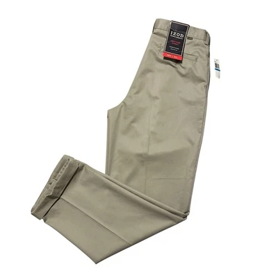 Pantalones Izod Para Hombre 36x34 Doble Plisado Heritage Chino Resistente a las Arrugas Caqui Foto 1 de 4