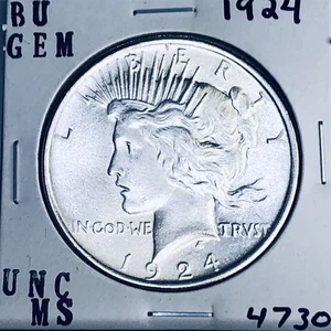 1924 P BU GEMMA PACE DOLLARO ARGENTO UNC MS+++ MONETA RARA ZECCA USA 4730 - Foto 1 di 3