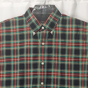Lands End Shirt Mens Medium Plaid No Iron Twill Green Red Blue Cotton Holiday - Picture 1 of 14
