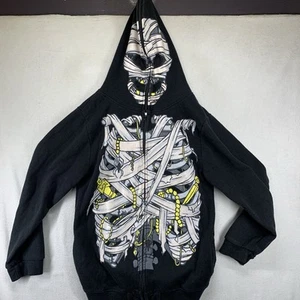 y2k MUMMY Skeleton Full Zip Up Hoodie Adult XS Youth XL Skater Face Mask - Picture 1 of 20