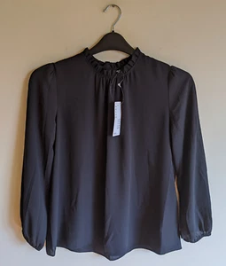 New! UNIQLO women's black georgette frill blouse - XS - shirt ruffle long sleeve - Picture 1 of 9
