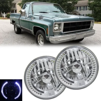 Faros LED halo redondos de 7 pulgadas 2 piezas blancos transparentes para GMC C15/C25 C35 1975-1978 Foto 1 de 4