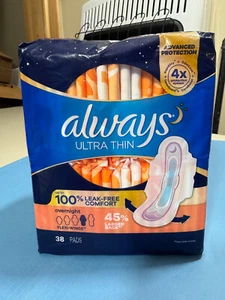 Always Ultra Thin Overnight Pads size 4 Flexi-Wings 38 count - Picture 1 of 2