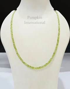 Natural Green Peridot Gemstone 3mm Plain Round Beads Necklace , Gift for Her - Picture 1 of 5
