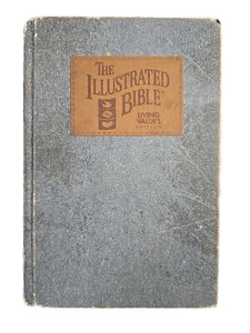 Illustrated Bible Living Values 1989 Blue Stone Washed Faux Denim First Edition - Picture 1 of 15