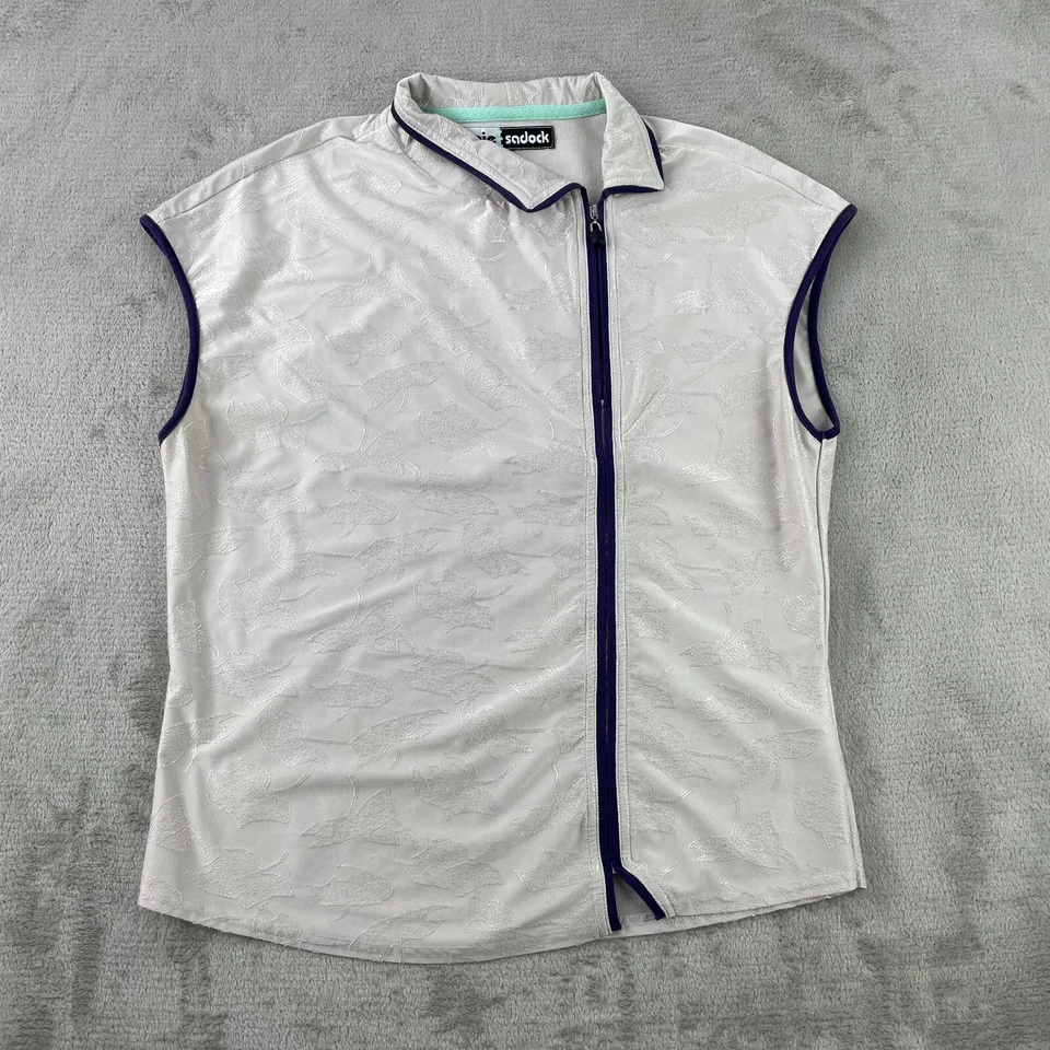 Blusa Jamie Sadock feminina sem mangas bege médio floral golfe PikleBall zíper ativo - Imagem 1 de 4