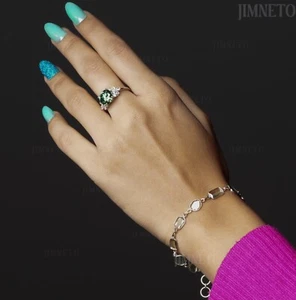 Silver Light Green Polki Slice Diamond Bracelet,  Elegant Luxury Silver Bracelet - Picture 1 of 14