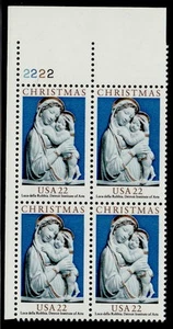 US #2165 22¢ Christmas Madonna Plate Block MNH - Picture 1 of 1