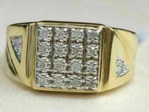 Anillo de banda de diamantes de corte redondo de 3 quilates creado en laboratorio para hombre enchapado en oro amarillo 14 K en plata - Imagen 1 de 6