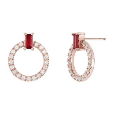 10K Rose Gold With Simulated Ruby & Moissanite Open Circle Stud Women's Earrings - Image 1 of 3
