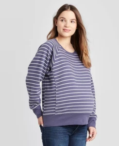 Women's Long Sleeve Crew Neck Stripe Sweatshirt Ingrid & Isabel Maternity NWT - Picture 1 of 2