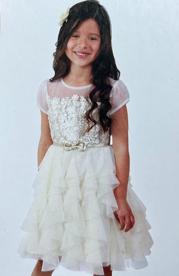 Jona Michelle Flower Dress Cream Ivory Gold Glittery Toddler Size 2t