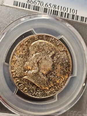 1955 Franklin Half Dollar Silver PCGS65FBL Toned - Image 1 of 4