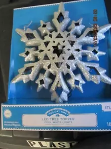 Holiday Time 10" LED Silber Schneeflocke Baum Topper Cool Weiß Lichter Glitzer NEU - Bild 1 von 7