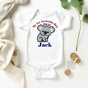 My 1st Australia Day 2023 Baby Bodysuit Personalised With Name and Koala - Picture 1 of 4