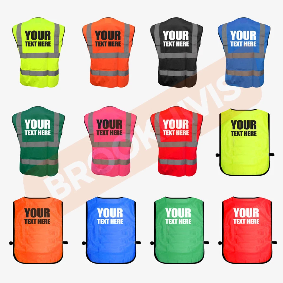BROOK HI VIS CUSTOM PRINT HI VIZ VIS PERSONALISED WAISTCOAT VEST TABARD SAFETY WORK WEAR