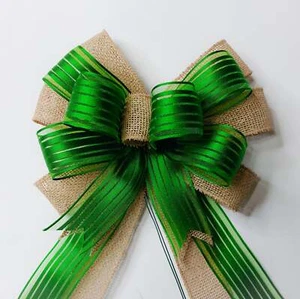 Arco del día de San Patricio, rayas satinadas verdes, arpillera - Imagen 1 de 2
