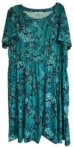 Nemidor 4XL Blue Floral Dress Pullover NWOT Stretch Short Sleeve Round Neck - Picture 1 of 9