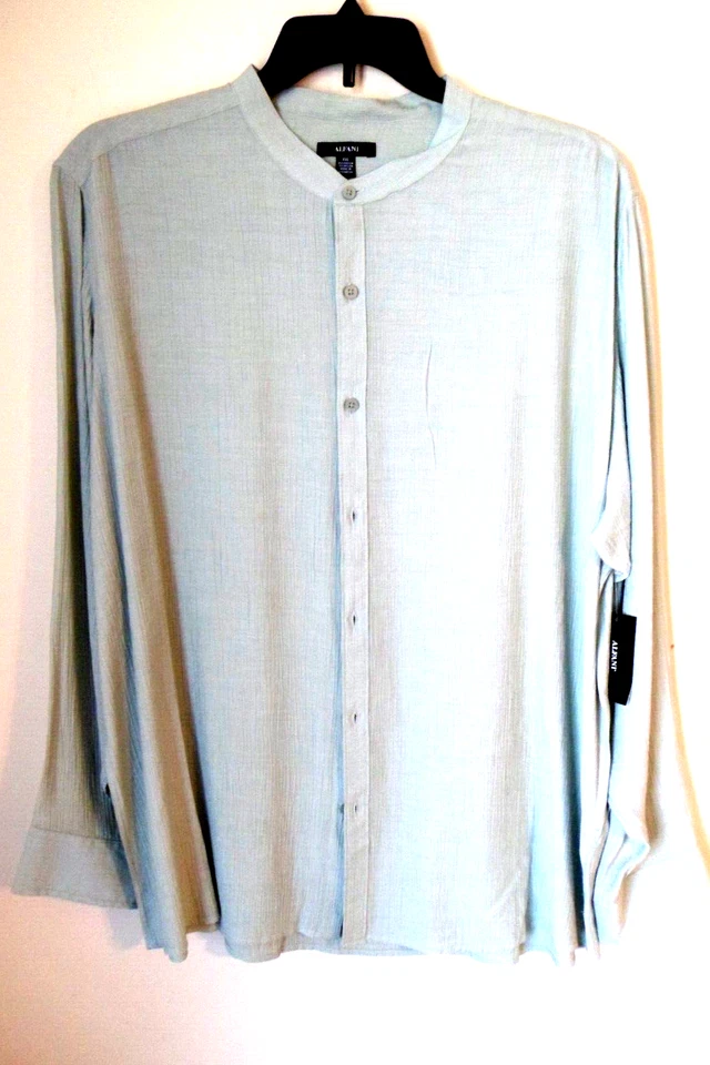 Alfani Mens Crinkle Textured Rayon Long Sleeve Button Down Shirt Mint Green 2XL