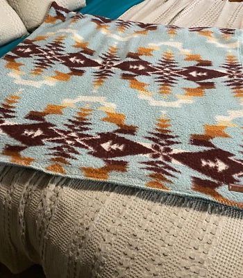 Pendleton Sherpa High Pile Fleece Blanket Aztec AOP Legend Lake Aqua 92x86 - Image 1 of 4