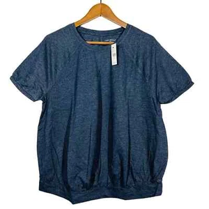NUOVO! T-shirt Lane Bryant Livi Activewear Henley Crop con polsini blu navy - 14/16 - Foto 1 di 4
