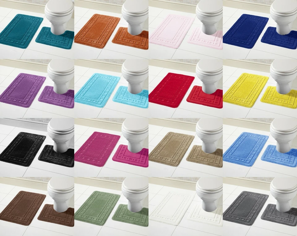 CLICKTOSTYLE Miami Bath Mat 2 Piece Set Non Slip & Washable Bath Mat Toilet Bathroom