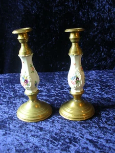 Paar Biedermeier- Kerzenleuchter aus Messing und Porzellan wohl um 1850 - Bild 1 von 14