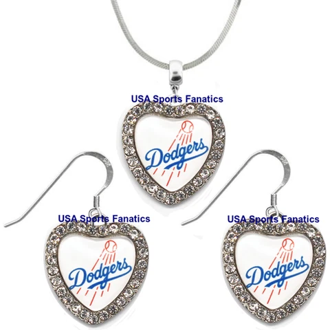 Los Angeles Dodgers 925 Necklace or Earrings or Set Team Heart With Rhinestones Cover