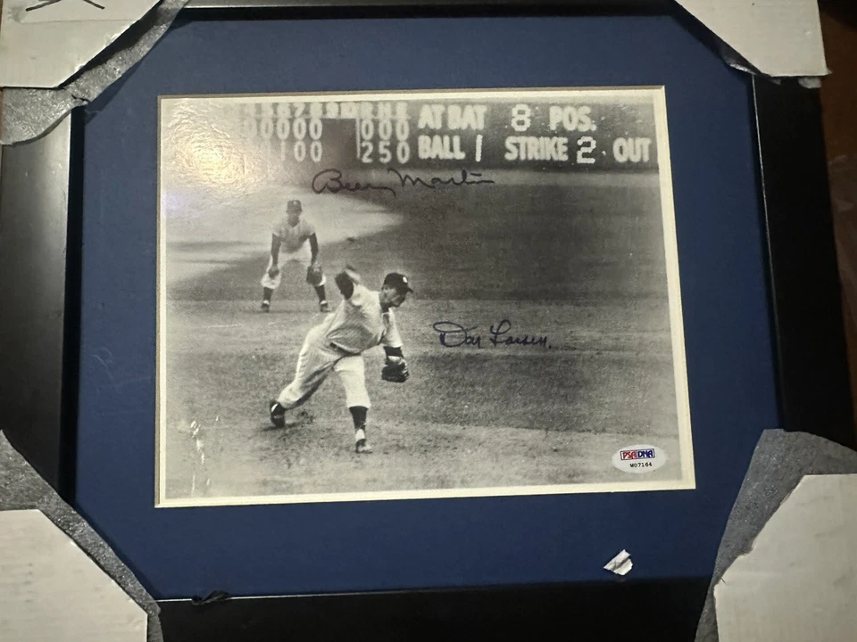 Don Larsen Billy Martin signed 8x10 1956 Perfect Game photo framed JSA LOA - Image 1 of 4