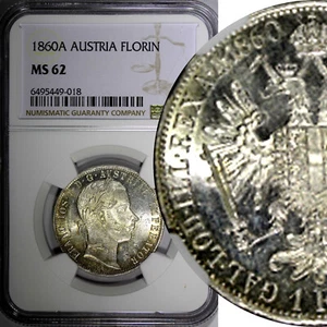ÖSTERREICH Franz Joseph I Silber 1860 A 1 Florin NGC MS62 SCHÖNE TÖNUNG KM# 2219 (8) - Bild 1 von 5